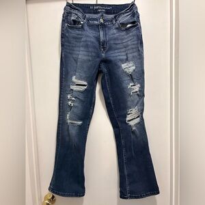 Maurices Dark Blue Distressed Flare Jeans